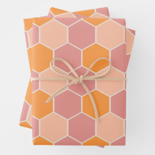 Spielerisch Orange & Pink Sunny Honey Bee Hexagon Geschenkpapier Set