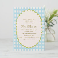 Spielerische blaue Gingham-Schuppenrand-Baby-Party