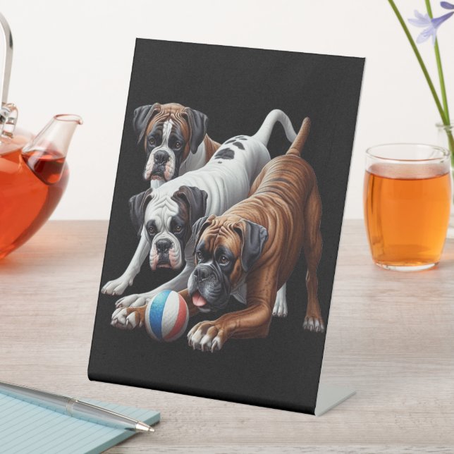 Spielerische Boxer Hunde und Ball: Spaß in jedem H Sockelschild (In Situ)