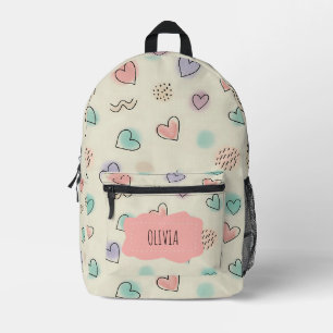 Spielerische Doodles von Herz, Punkten und gewellt Bedruckter Rucksack