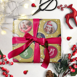 Spielerische Familienfoto-Collage Weihnachten Gold Geschenkpapier