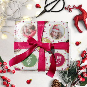 Spielerische Familienfoto-Collage Weihnachten Weiß Geschenkpapier