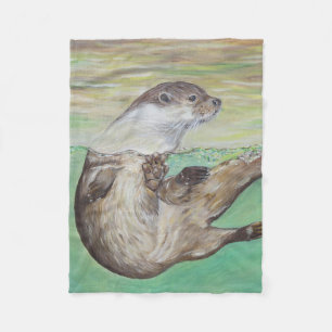 Spielerische Fluss-Otter-Malerei Fleecedecke