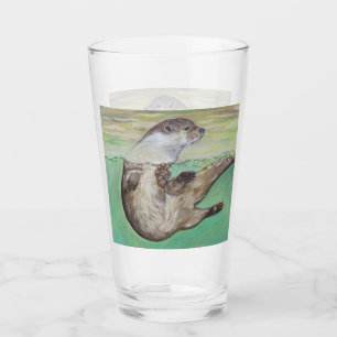 Spielerische Fluss-Otter-Malerei Glas