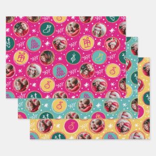 Spielerische Fotocollage Weihnachten Helle Farben Geschenkpapier Set
