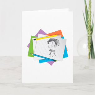 Spielerische Girl Sketch Zeichnend mit farbenfrohe Karte
