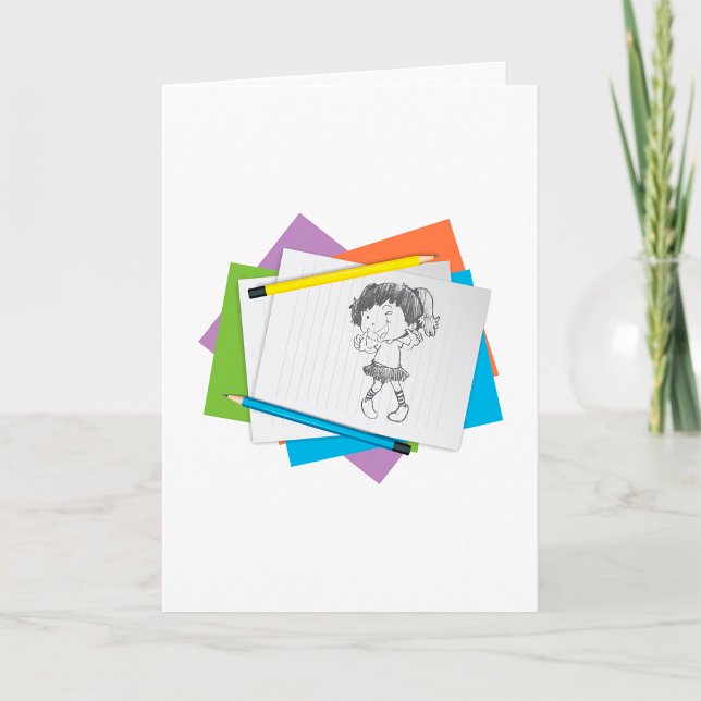 Spielerische Girl Sketch Zeichnend mit farbenfrohe Karte (Von Creator hochgeladen)