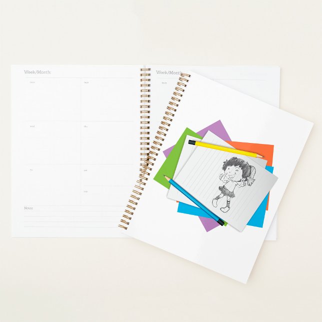 Spielerische Girl Sketch Zeichnend mit farbenfrohe Planer (Von Creator hochgeladen)