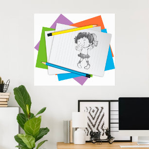 Spielerische Girl Sketch Zeichnend mit farbenfrohe Poster