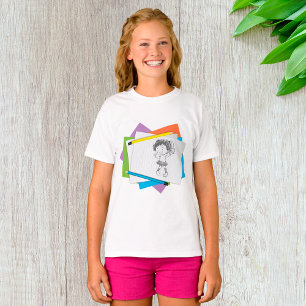 Spielerische Girl Sketch Zeichnend mit farbenfrohe T-Shirt