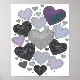 Spielerische graue HEARTS OF LOVE Slogan-Design Poster