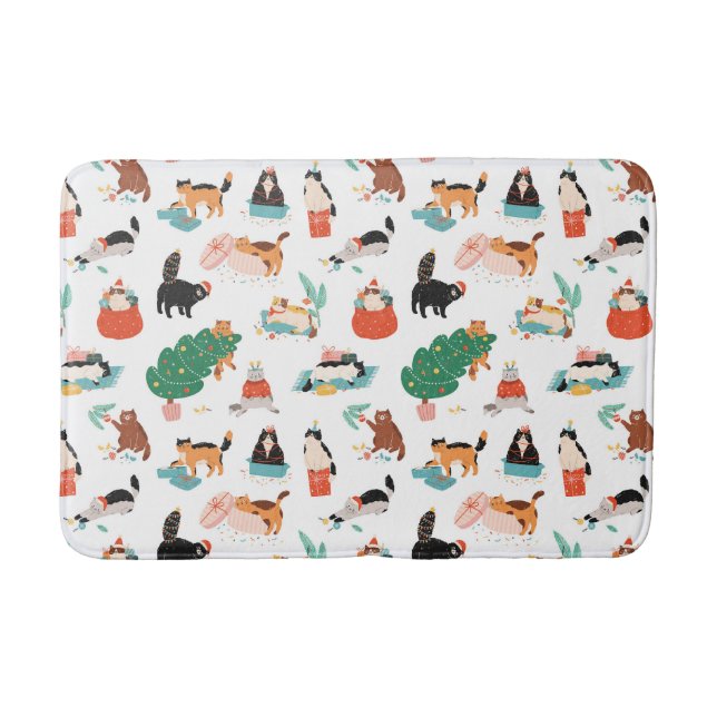 Spielerische Katzen und Weihnachtsbaummuster Badematte (Vorderseite)