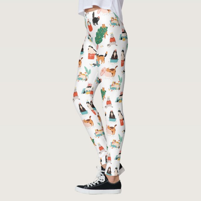 Spielerische Katzen und Weihnachtsbaummuster Leggings (Links)