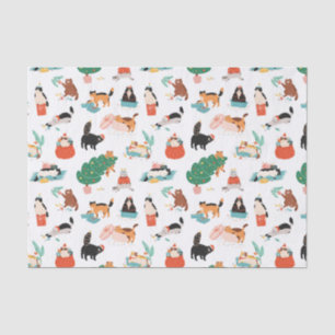 Spielerische Katzen und Weihnachtsbaummuster Seidenpapier
