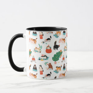 Spielerische Katzen und Weihnachtsbaummuster Tasse