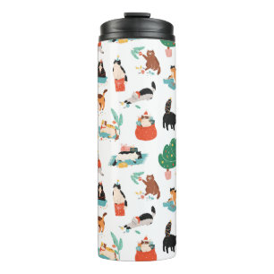 Spielerische Katzen und Weihnachtsbaummuster Thermosbecher