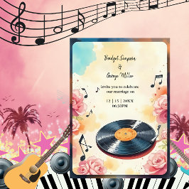 spielerische musikalische Hochzeit mit floralen Aq Einladung