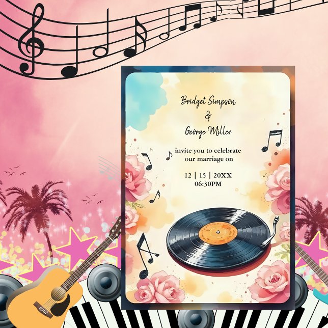 spielerische musikalische Hochzeit mit floralen Aq Einladung (Von Creator hochgeladen)