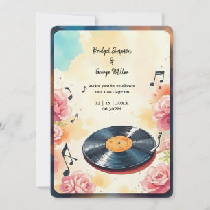 spielerische musikalische Hochzeit mit floralen Aq Einladung