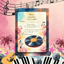 spielerische musikalische Hochzeit mit floralen Aq RSVP Karte