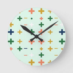 Spielerische Pluszeichen Geometrisches Retro-Muste Runde Wanduhr