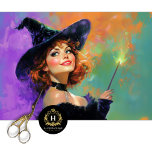 Spielerische Redhead Hexe Halloween Dekoupage Seidenpapier<br><div class="desc">Mit diesem blendend decoupage Papier mit einer lebendigen rothaarigen Hexe, die Zauberei mit einem leuchtenden Zauberstab und einem selbstbewussten Spiegel, bringen Sie Ihr Halloweenwerk mit feinem Zauber und freudvollem Charme. Set gegen einen Strudel aus Purpur, Orangen und Grüntönen, dieses Design ist voller Persönlichkeit - ideal für zauberhafte Statement-Stücke. Perfekt für:...</div>