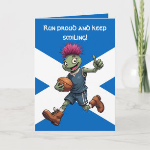 Spielerische schottische Distel-Rugby-Illustration Karte