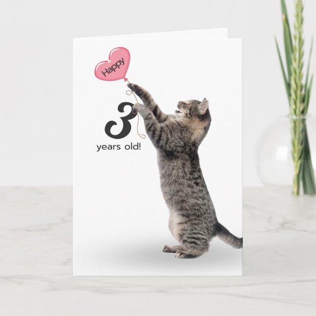 spielerische Tischkatze zum 3. Geburtstag Karte (Vorderseite)
