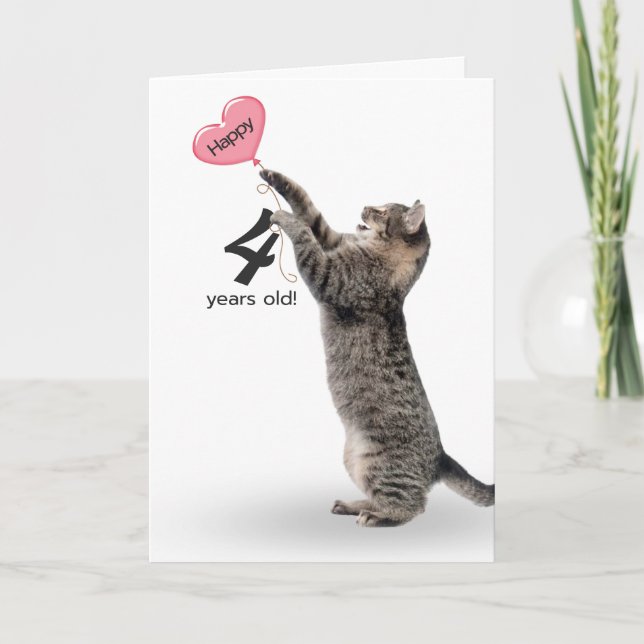 spielerische Tischkatze zum 4. Geburtstag Karte (Vorderseite)
