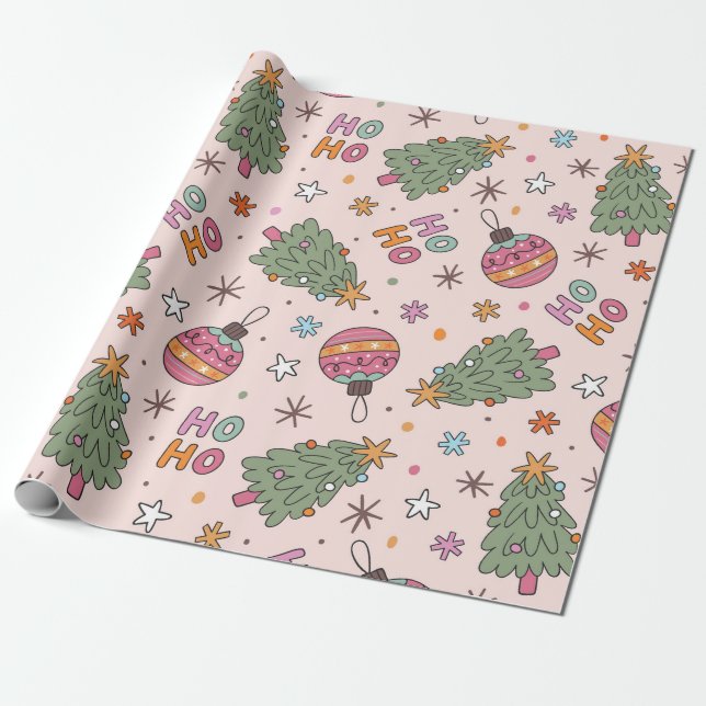Spielerische Weihnachtsbäume und -dekorationen Geschenkpapier (Ungerollt)