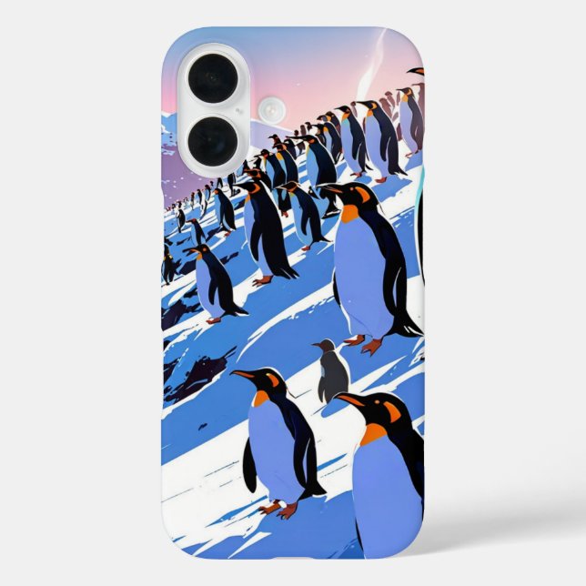 Spielerische Winterpinguine iPhone 16 Hülle (Rückseite)