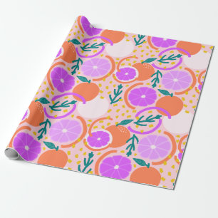 Spielerische Zitrusfrüchte & Konfetti Rosa Limonad Geschenkpapier