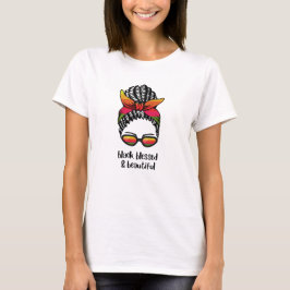Spielerischer Afro Black Woman Messy Bun T - Shirt