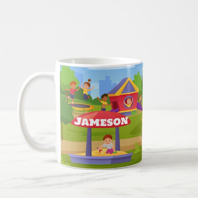 Spielerischer Cartoon Kinderspielplatz Name Kaffeetasse (Links)