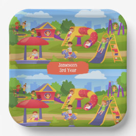 Spielerischer Cartoon Kinderspielplatz Name Pappteller