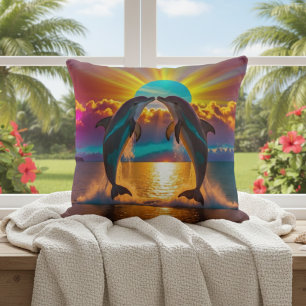 Spielerischer Delfin Ozean Kunst Dekokissen