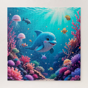 Spielerischer Delfin Ozean Meeresleben Puzzle Spaß