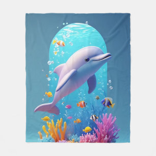 Spielerischer Delfin zwischen bunten tropischen Fi Fleecedecke
