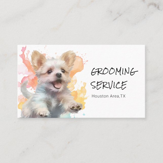 Spielerischer Fluffy Dog Groomer Grooming Service Visitenkarte (Vorderseite)