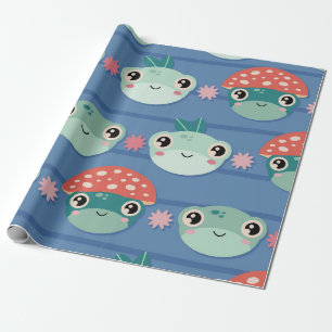 Spielerischer Frosch und Pilzmuster Geschenkpapier