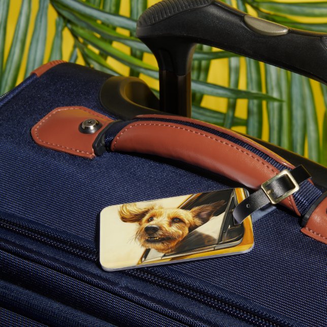 Spielerischer Hund Spaß an der Autofahrt Kunst dru Gepäckanhänger (Vorderseite Insitu 3)