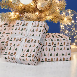 Spielerischer Rosa und grüner Weihnachtsbaum Strei Geschenkpapier