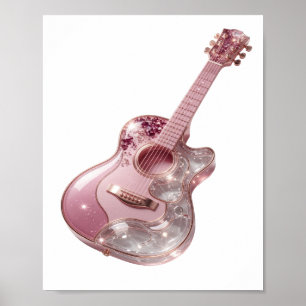 Spielerischer Silberner PINK GLITTER GUITAR Druck Poster
