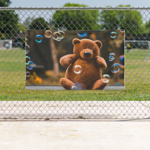 Spielerischer Teddybär und Blasen Outdoor-Party-Sp Banner