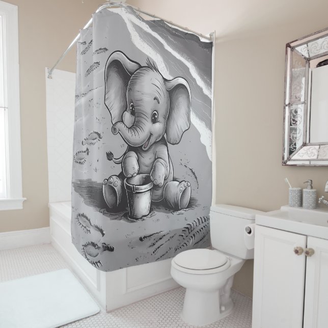 Spielerisches Baby Elephant Beach Adventure Adorab Duschvorhang (Beispiel)