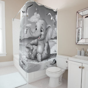 Spielerisches Baby Elephant Beach Adventure Adorab Duschvorhang