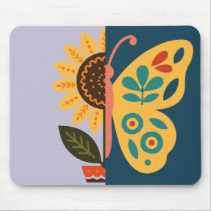 Spielerisches Blumen- und Schmetterlingsdesign  Mousepad