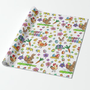 Spielerisches Cartoon-Oster-Muster Geschenkpapier