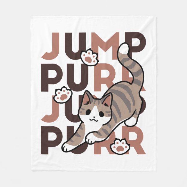 Spielerisches Cat Jump Design - Jump Purr Pun Artw Fleecedecke (Vorderseite)