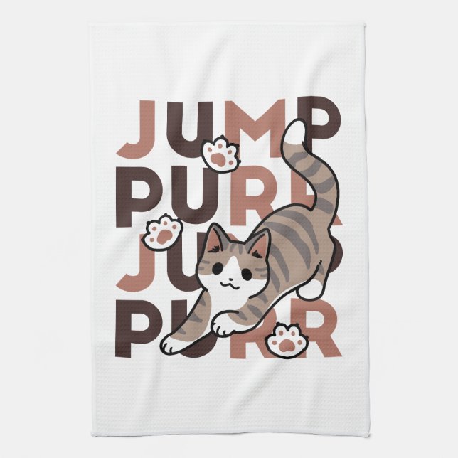 Spielerisches Cat Jump Design - Jump Purr Pun Artw Geschirrtuch (Vertikal)